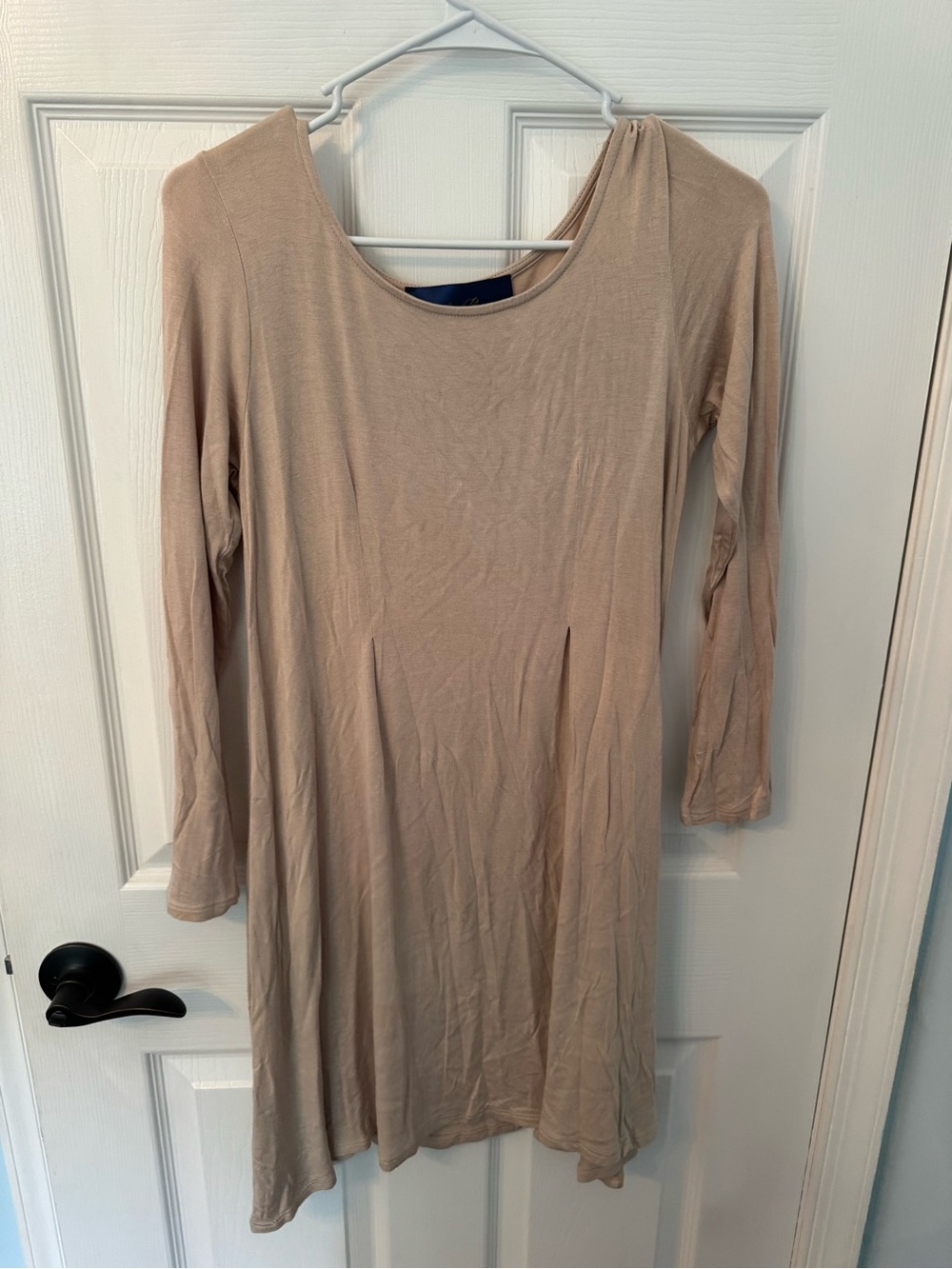 Blue Rain Long Sleeve Scoop Neck Dress in Light Taupe